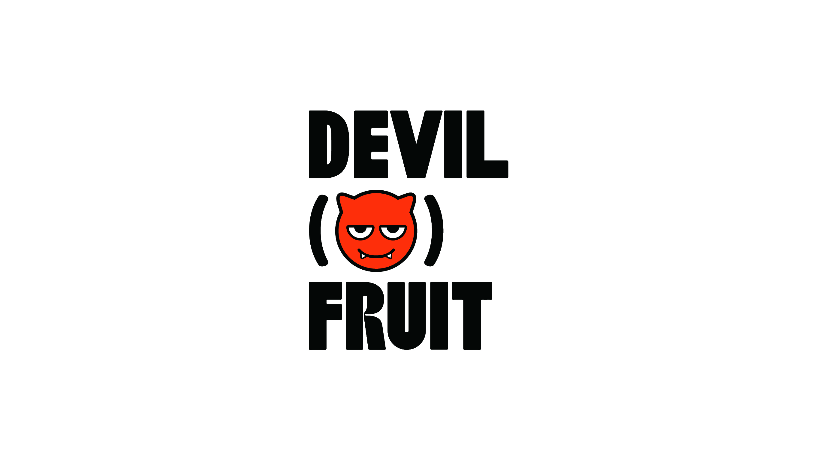 Stacked Devil Fruit lockup with the bracketed devil centred between the words