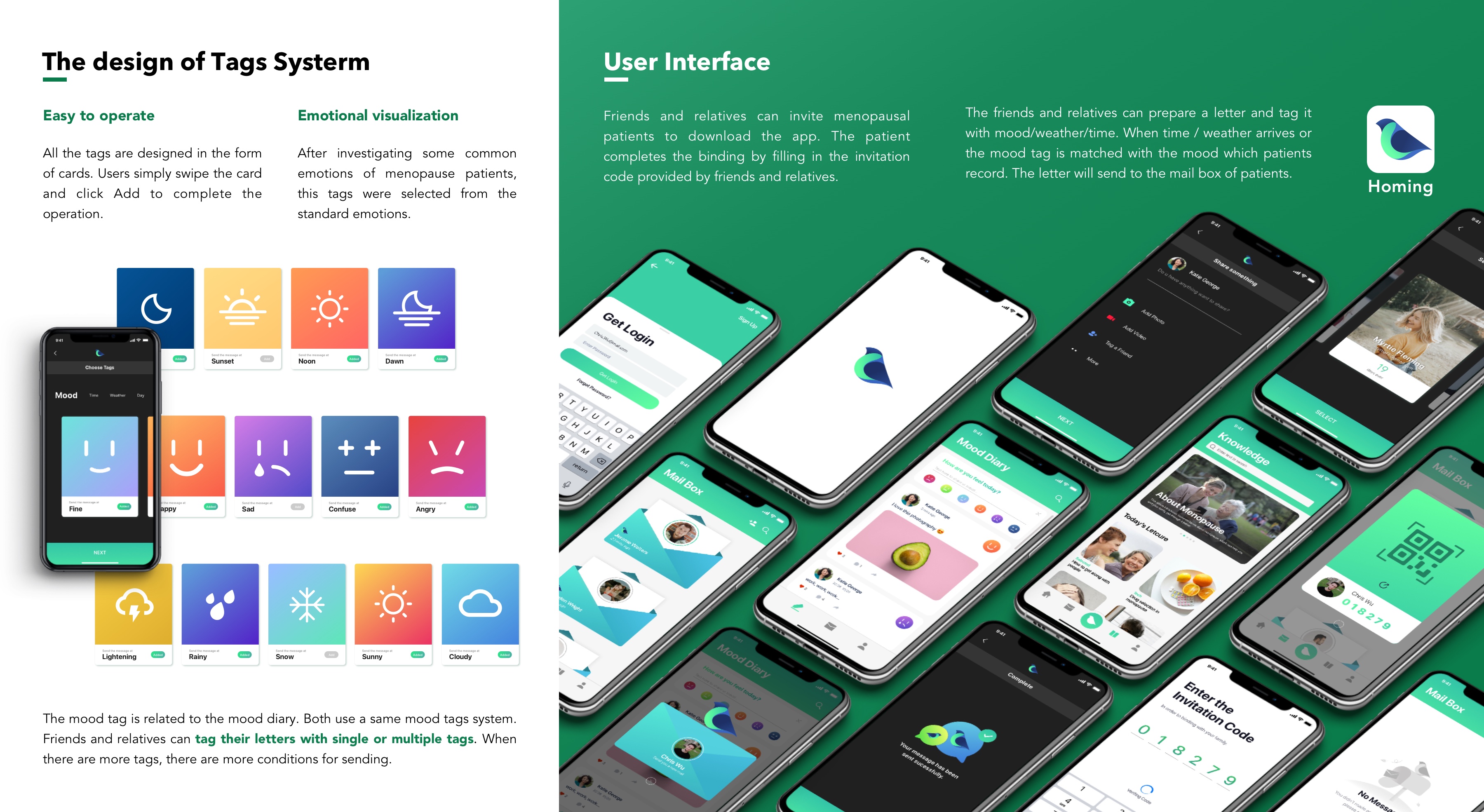 Homing mood tag system and final mobile interface screens