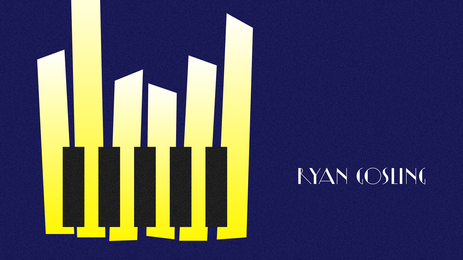 Illustrated piano keys and Ryan Gosling credit against a deep blue background