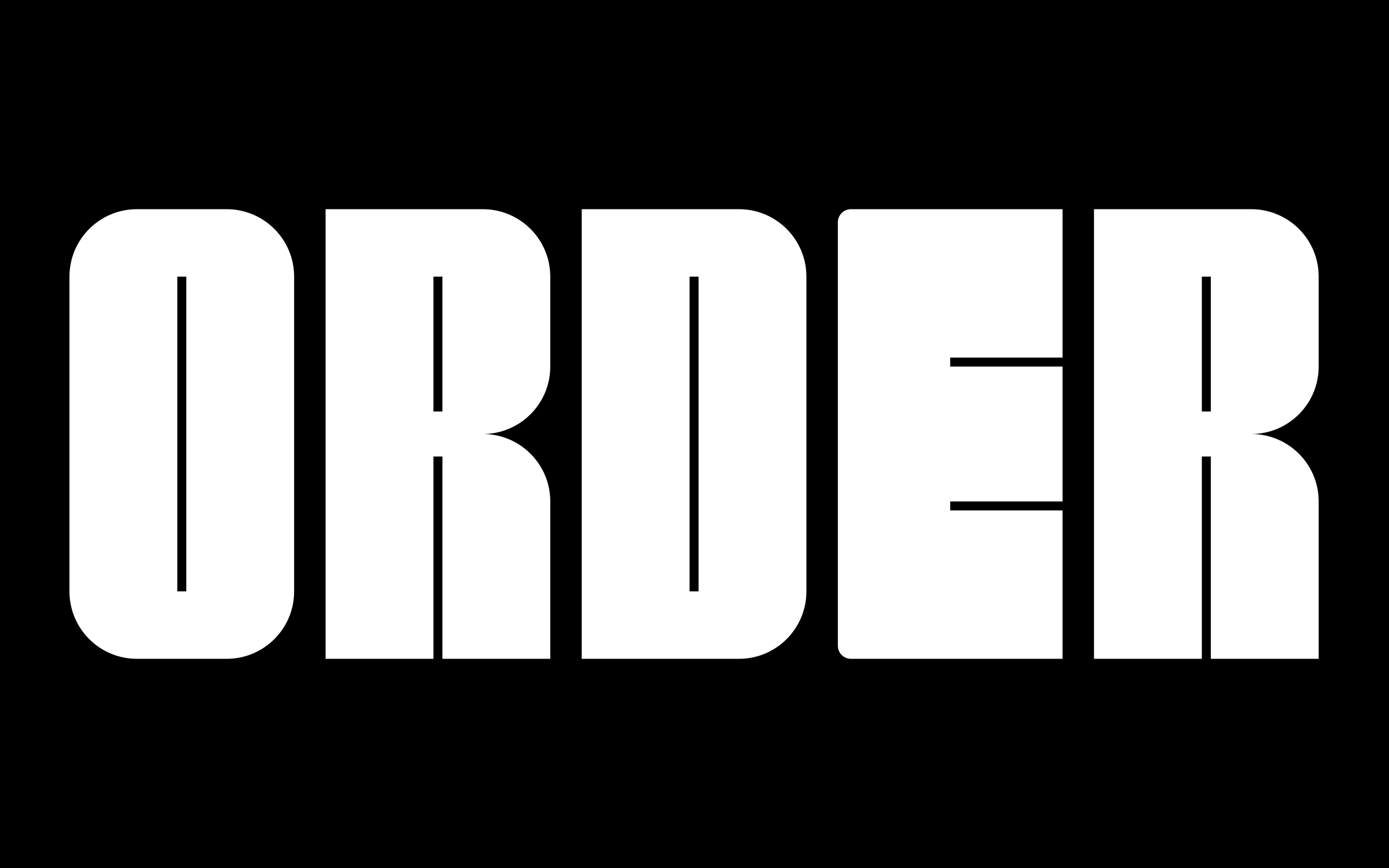 The word ORDER set in the ORDER typeface, white on black