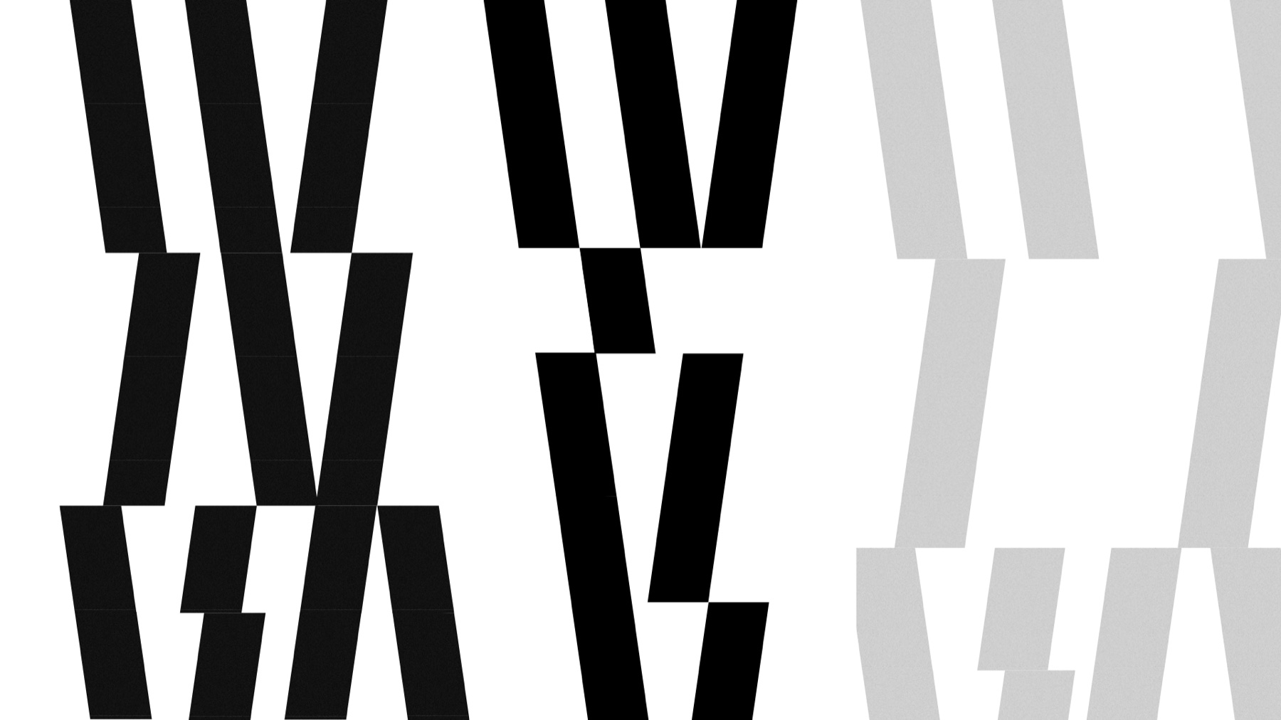 Large black and grey Whitney W-derived forms arranged as a graphic system