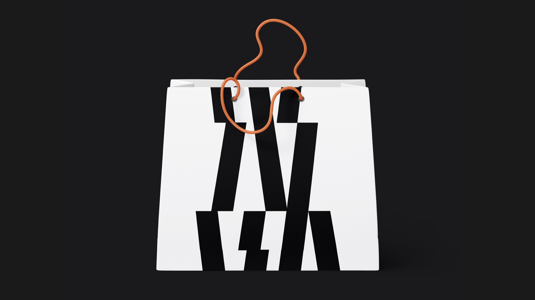 White tote bag with an orange handle printed with the Whitney projection graphic
